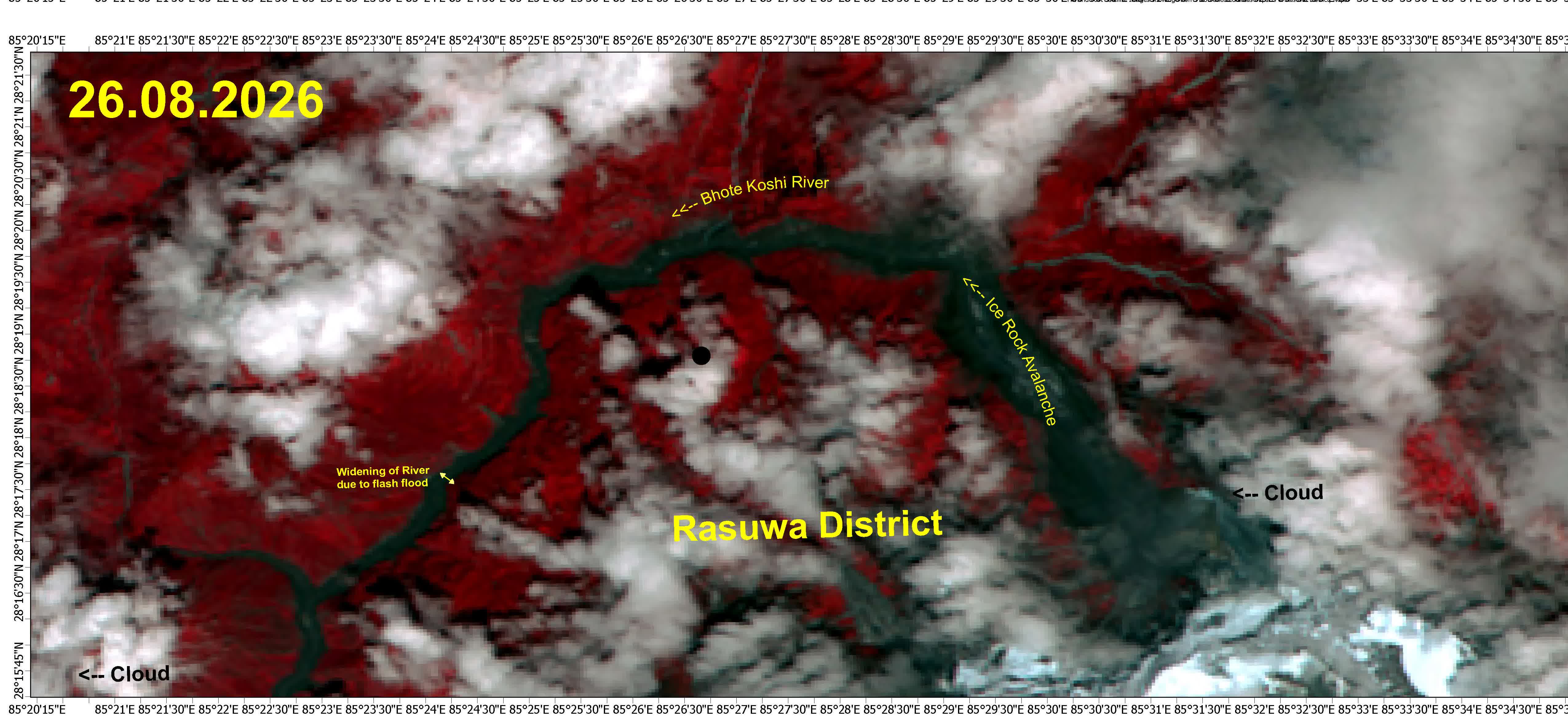 热索桥 Rasuwagadhi 2026年8月26日灾后卫星影像，谷底被抹平
